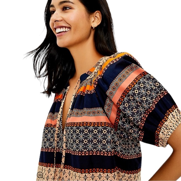 LOFT Foulard tie puffy sleeve boho cotton blouse Size XSP - Picture 3 of 8